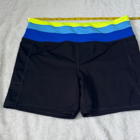 Black and Blue Athletic Shorts with Tricolor Waistband - Picture 4 of 5